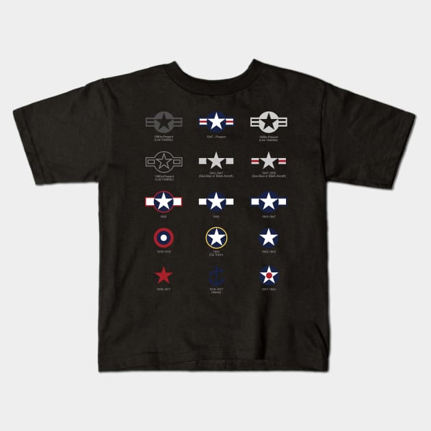 U.S. Military National Aircraft Roundels from 1916 to Present Kids T-Shirt by hobrath